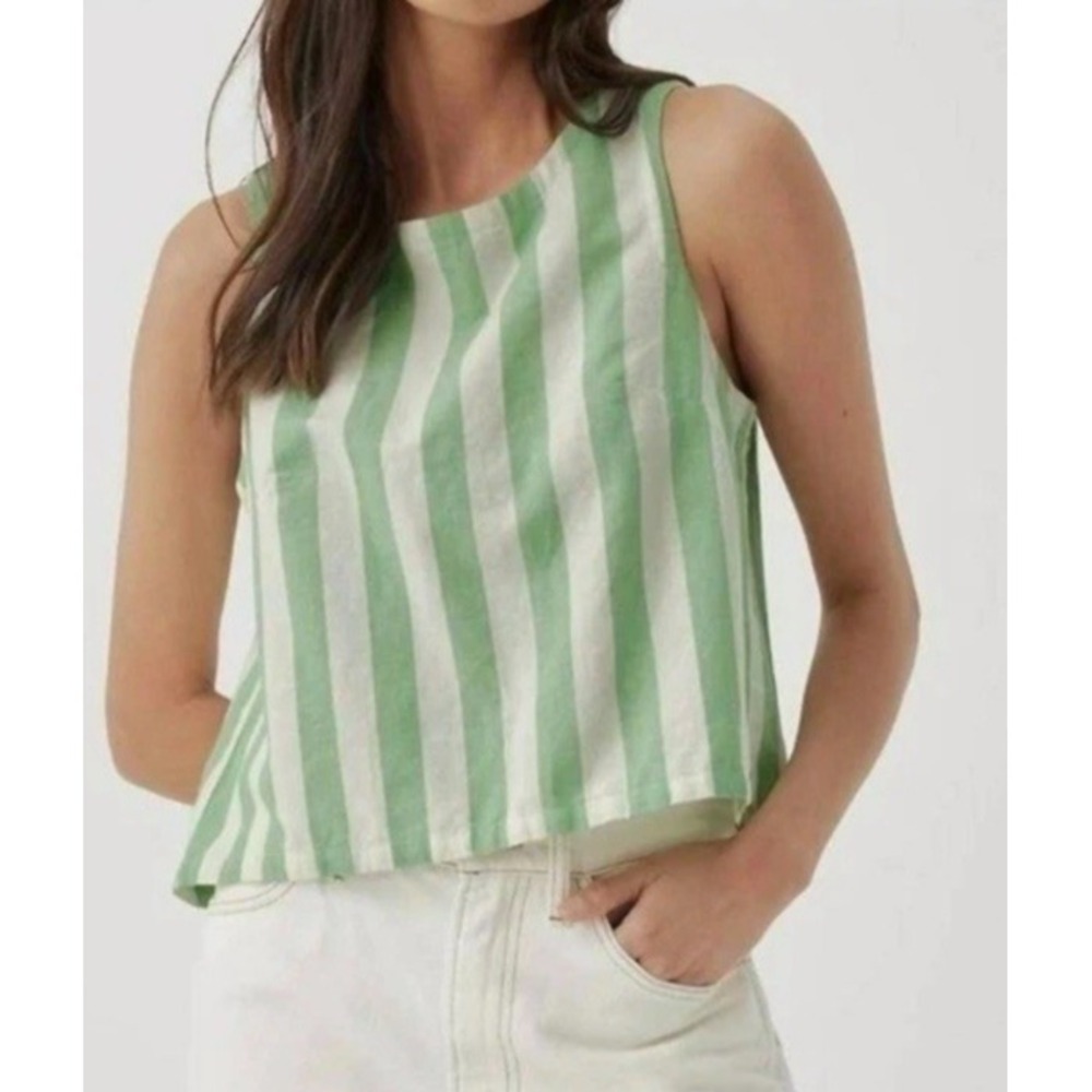 Pact Canopy Linen Blend Striped Tulip Back Tank Top, Size Medium